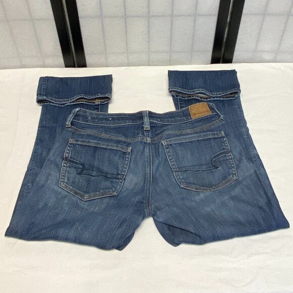 High Rise Slim Flared Kick Faded Denim Jeans American Eagle Next Level Stretch - Picture 10 of 15